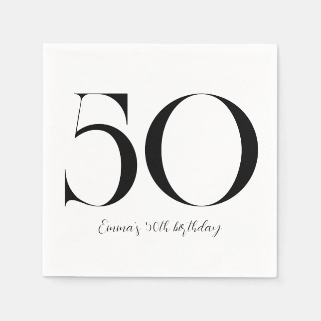 50th Birthday Black and White Napkin (Front)