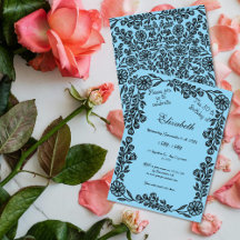 50th Birthday Black & Blue Botanical Floral 
