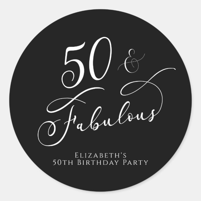 50th Birthday Black Classic Round Sticker (Front)