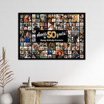 50th Birthday Black Gold 100 Photo Collage Poster<br><div class="desc">Elegant 50th birthday party poster sign featuring a stylish black background that can be changed to any colour,  a 100 photo collage of memories through the years,  the saying 'cheers to 50 years',  and their name.</div>