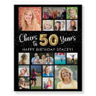 50th Birthday Black Gold 16 Photo Cheers to Years