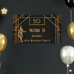 50th birthday black gold 1920's art deco style banner
