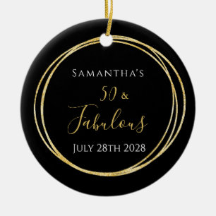 50th Birthday Black Gold 50 and Fabulous Ceramic Tree Decoration