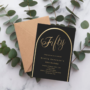 50th birthday black gold arch elegant script invitation