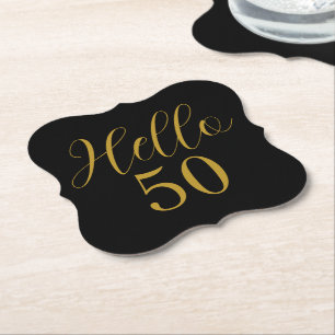 50th Birthday Black Gold Birthday Paper Coaster