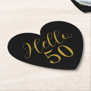 50th Birthday Black Gold Birthday Paper Coaster