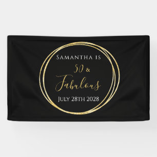 50th Birthday Black Gold Birthday Party Banner