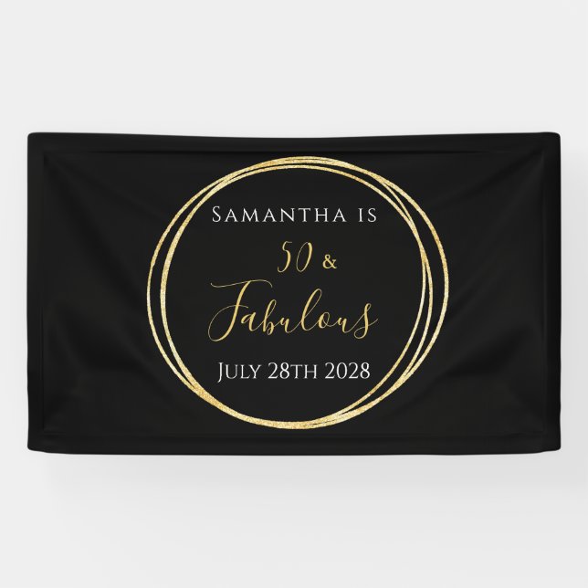 50th Birthday Black Gold Birthday Party Banner (Horizontal)
