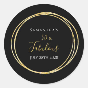50th Birthday Black Gold Birthday Party Classic Round Sticker