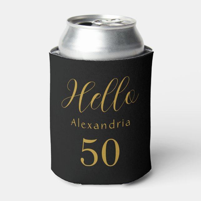 50th Birthday Black Gold Birthday Party Favour Can Cooler (Can Front)