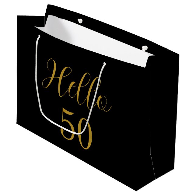 50th Birthday Black Gold Birthday Party Favour Large Gift Bag (Front Angled)
