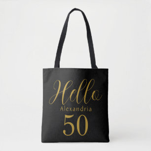 50th Birthday Black Gold Birthday Party Favour Tote Bag