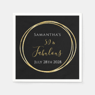 50th Birthday Black Gold Birthday Party Napkin