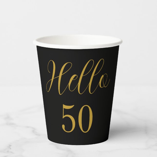 50th Birthday Black Gold Birthday Party Paper Cups (Front)