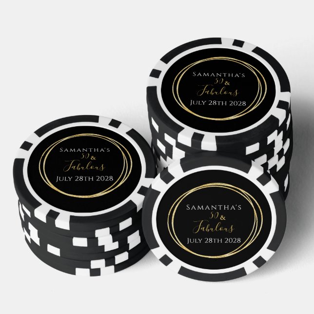 50th Birthday Black Gold Birthday Party Poker Chips (Stack)