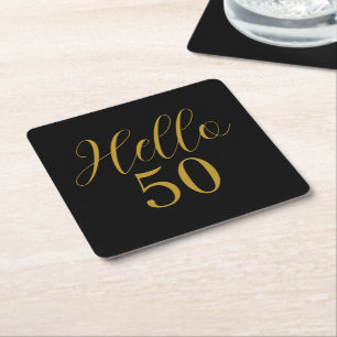 50th Birthday Black Gold Birthday Square Paper Coaster