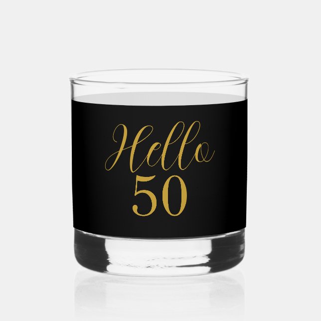 50th Birthday Black Gold Birthday Whiskey Glass (Front)
