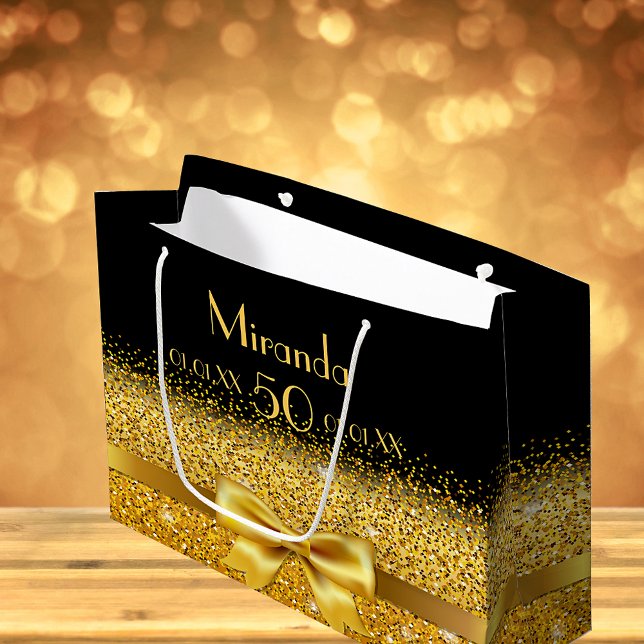 50th birthday black gold bow sparkle large gift bag (Creator Uploaded)