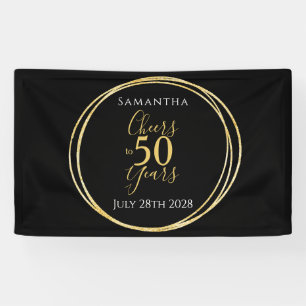 50th Birthday Black Gold Cheers to 50 Years Party Banner