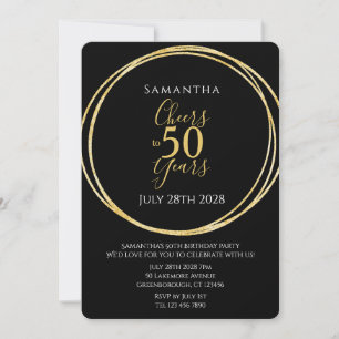 50th Birthday Black Gold Cheers to 50 Years Party Invitation