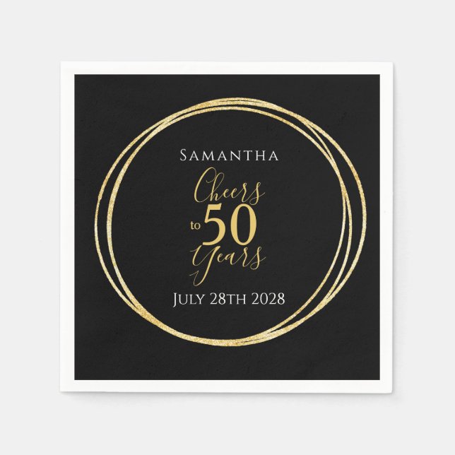 50th Birthday Black Gold Cheers to 50 Years Party Napkin (Front)