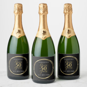 50th Birthday Black Gold Cheers to 50 Years Party Sparkling Wine Label