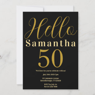 50th Birthday Black Gold Elegant Party Invitation