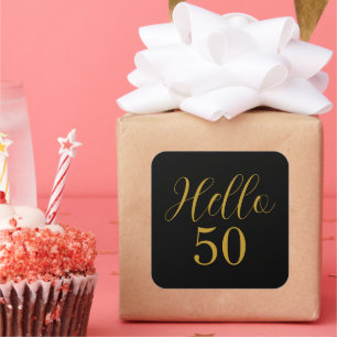 50th Birthday Black Gold Elegant Square Sticker