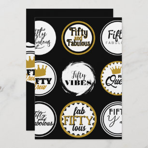 50th Birthday Black Gold Fifty Fabulous Party Invitation