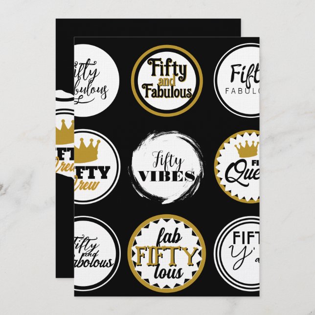 50th Birthday Black Gold Fifty Fabulous Party Invitation (Front/Back)