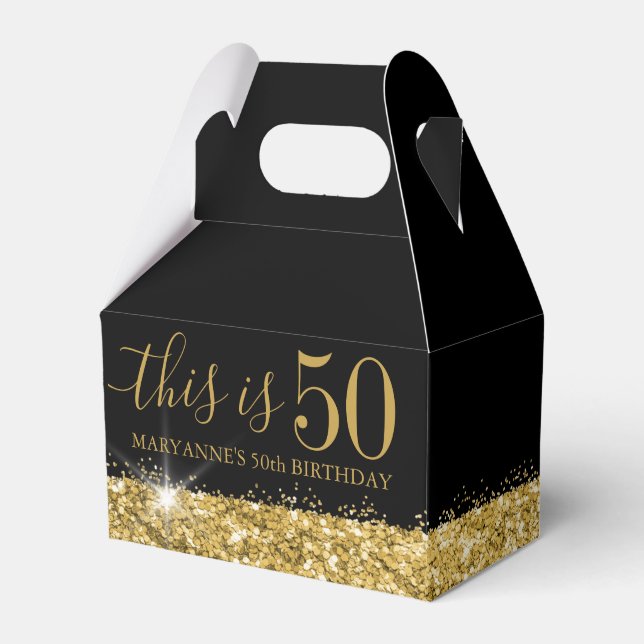 50th Birthday Black Gold Glitter Confetti Favour Box (Front Side)