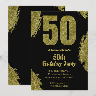 50th birthday black gold glitter party invitation