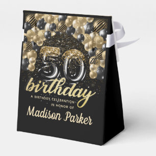 50th Birthday Black Gold Glitter Personalised Favour Box