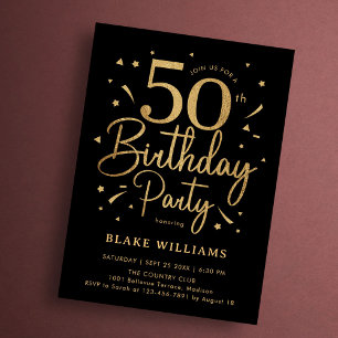50th Birthday Black Gold Invitation
