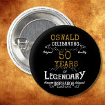 50th Birthday Black Gold  Legendary Retro 3 Cm Round Badge<br><div class="desc">Personalised elegant buttons that are easy to customise for that special 50th birthday party. The retro black and gold design adds a touch of refinement to that special celebration.</div>