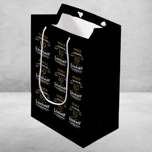 50th Birthday Black Gold Legendary Retro Medium Gift Bag