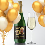 50th birthday black gold modern photo sparkling wine label<br><div class="desc">Trendy bold typography 50 years man birthday funny personalised sparkling wine labels template with 2 photos and modern retro style script. Easy to customise with your text and pictures.</div>