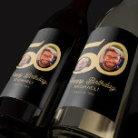 50th birthday black gold modern photo wine label<br><div class="desc">Trendy bold typography 50 years man birthday funny personalised wine labels template with 2 photos and modern retro style script. Easy to customise with your text and pictures.</div>