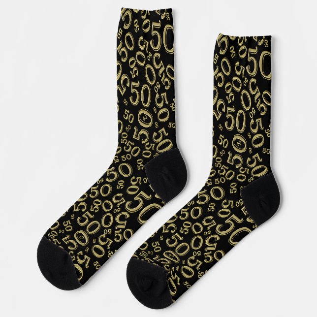 50th Birthday Black/Gold Number Pattern Socks (Left)