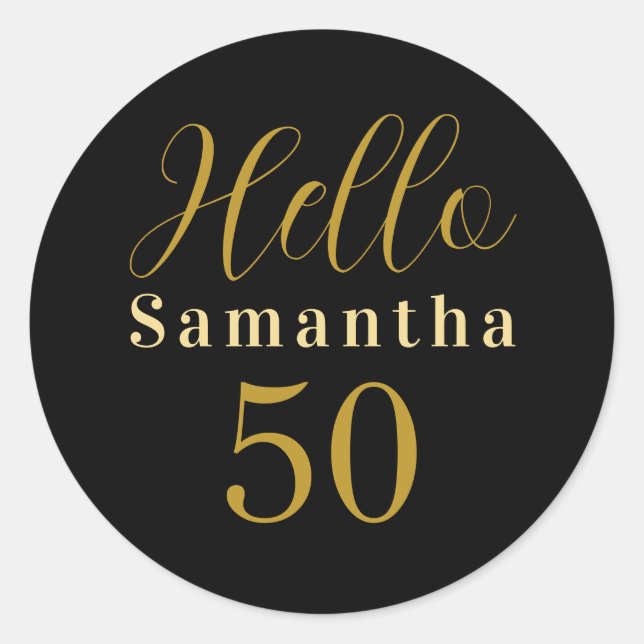 50th Birthday Black Gold Personalised Birthday Classic Round Sticker (Front)