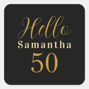 50th Birthday Black Gold Personalized Birthday Square Sticker