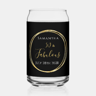 50th Birthday Black Gold Personalized Party Favor Can Glass