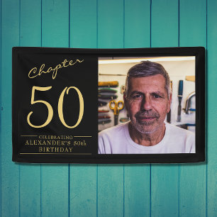 50th Birthday Black Gold Photo Banner
