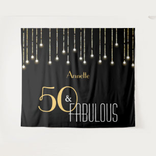 50th Birthday Black Gold Photo Booth Backdrop Tapestry