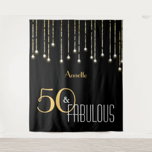 50th Birthday Black Gold Photo Booth Backdrop Tapestry