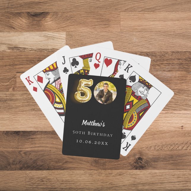 50th birthday black gold photo playing cards (Creator Uploaded)