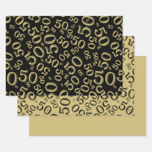 50th Birthday Black & Gold Random Number Pattern Wrapping Paper Sheet