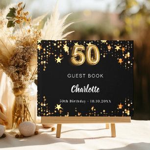 50th Birthday black gold stars Guest Book