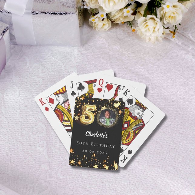 50th birthday black gold stars photo playing cards (Creator Uploaded)