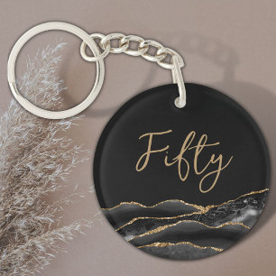 50th Birthday Black Gold Thank You for Coming Key Ring